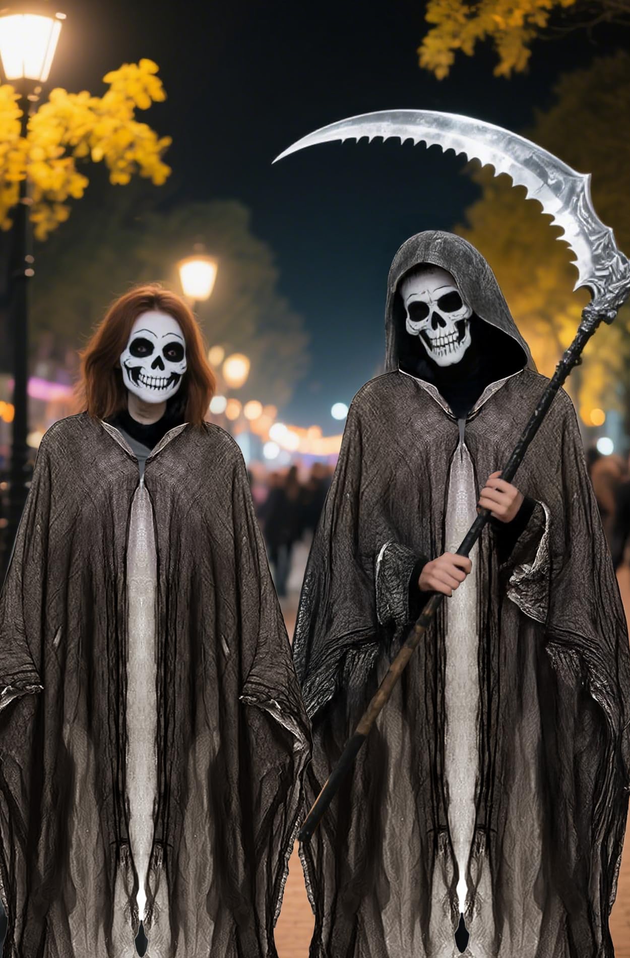 Grim Reaper Cloak – Gray Full-Length Hooded Robe for Adults, Halloween Horror Costume