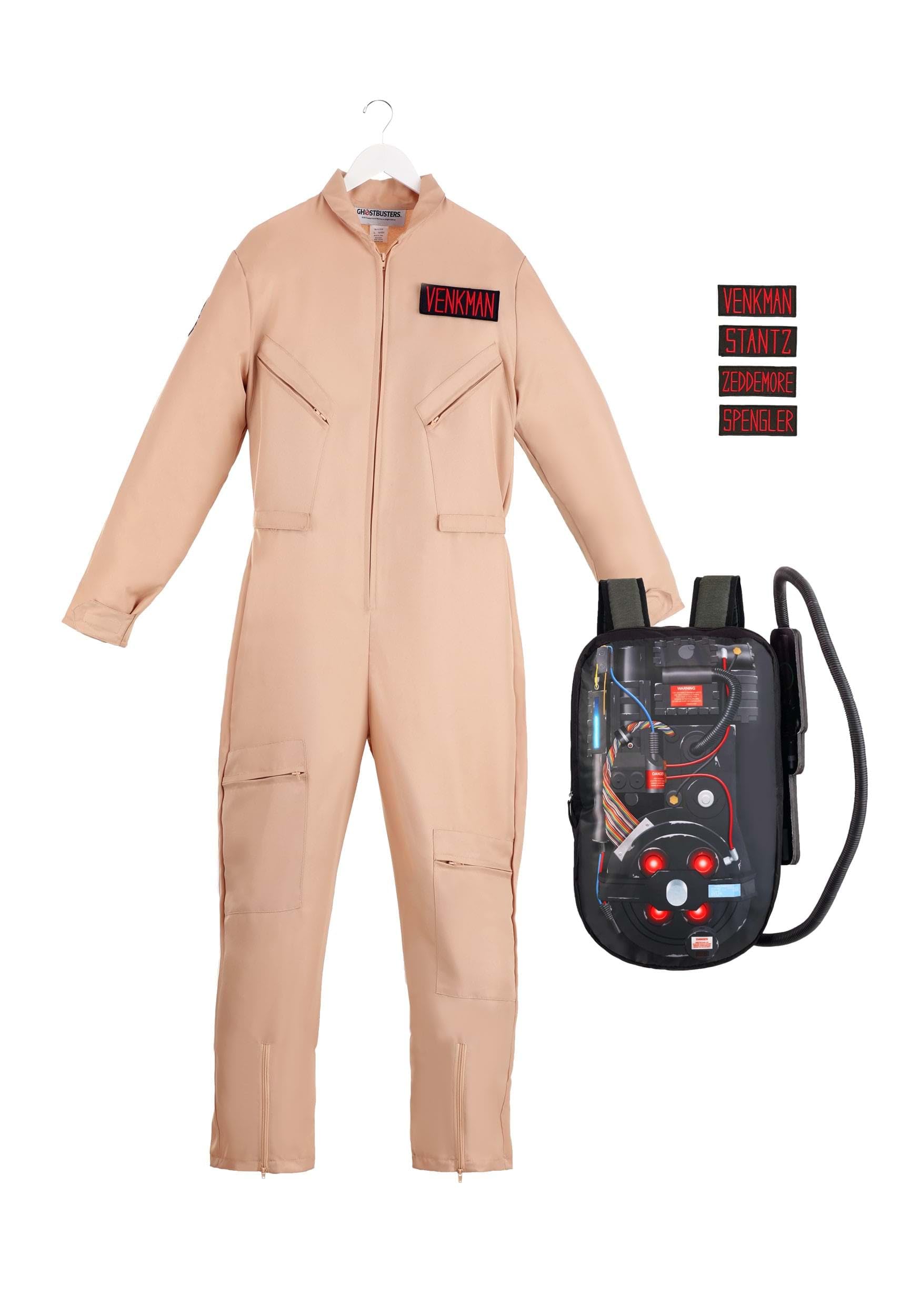 Ghostbusters Classic Adult Costume – Official Movie Jumpsuit with Proton Pack & Interchangeable Name Badges (Brown, Size L)