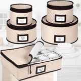 Quilted China Storage Container Set – 5-Piece Dinnerware & Glassware Protection Organizer (12 Place Settings)
