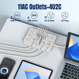 JouleLoom 17-in-1 Surge Protector Power Strip with 11 AC Outlets & USB-C Ports – Compact Flat Plug Extension Cord White