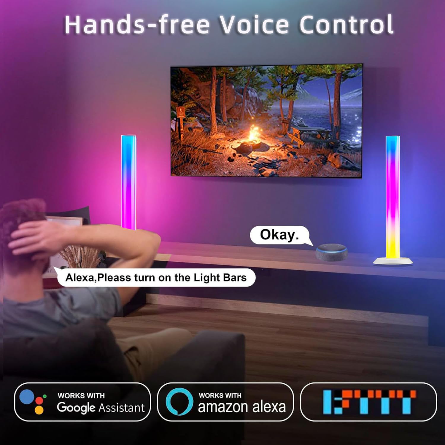 Smart RGB IC Light Bars with Alexa – 16M Colors TV Backlight & Gaming Setup Lights
