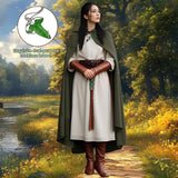 Green Hooded Medieval Cloak – Elf-Inspired Cape with Leaf Brooch & Toggle Closure for Halloween & Cosplay 🍃🧝‍♂️