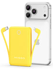 Mini 10000mAh Portable Power Bank with Built-in Charging Cables – Pocket Size Fast Charging Battery Pack for iPhone, Samsung & USB-C Devices (Yellow)