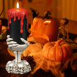 Halloween Blood Dripping Black LED Candles with Skull Hand Holder – Flameless Pillar Candles with Timer, Gothic Horror Tabletop Decoration