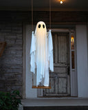 13FT Adjustable Swing Ghost with LED Lights – Giant Hanging Halloween Decoration with Remote & 8 Lighting Modes (White, LK567)
