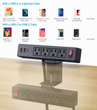 13-Outlet Desk Clamp Power Strip with USB-C Fast Charging & Surge Protection – Dual Layer Mount Charging Station Black