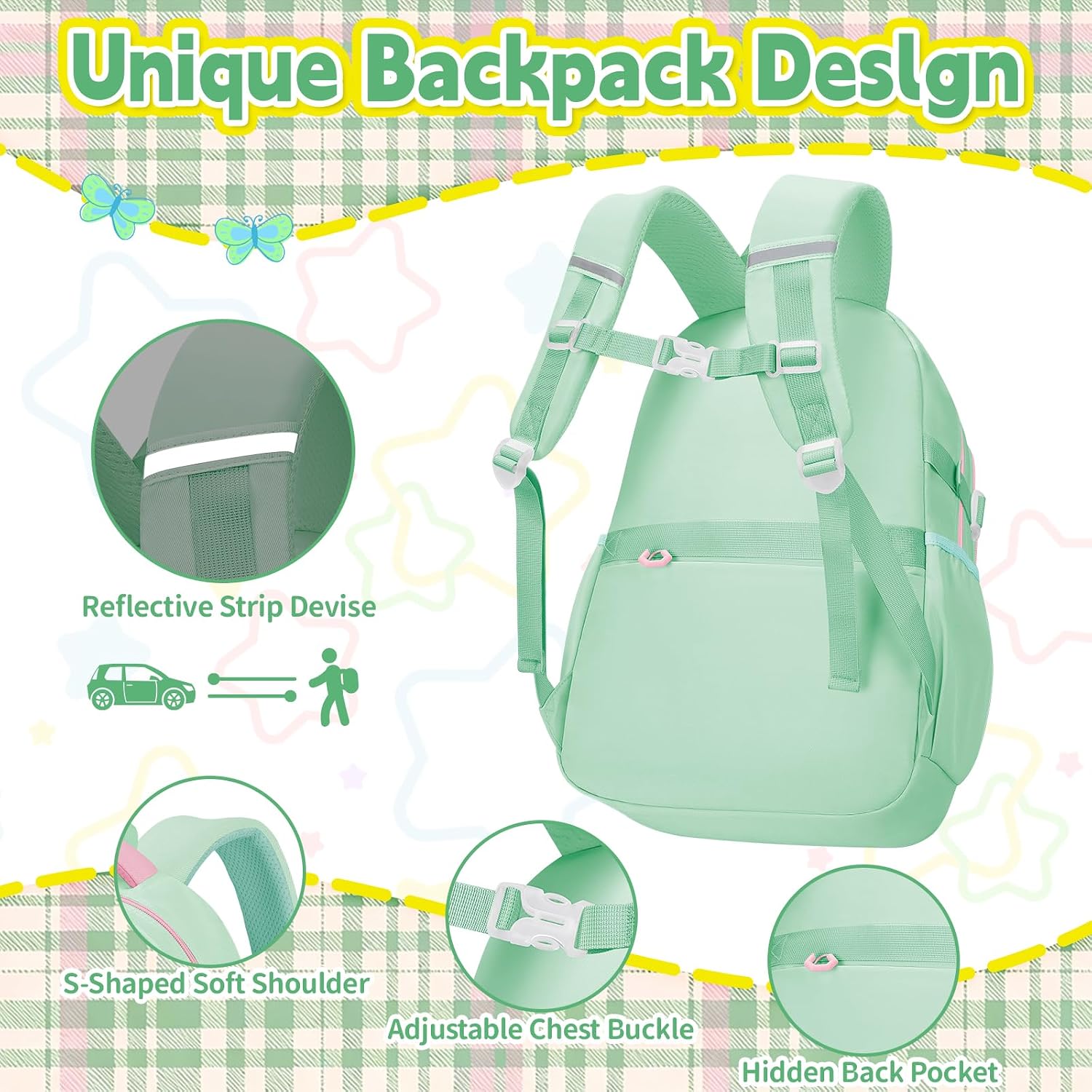 Green Kawaii Backpack Set with Lunch Bag and Coin Purse