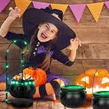 Witch Cauldron Candy Bowl with Light & Stand – 8” Black Halloween Pot Decoration