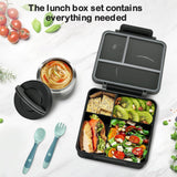 Black 4-Compartment Bento Set with 8 oz Food Jar