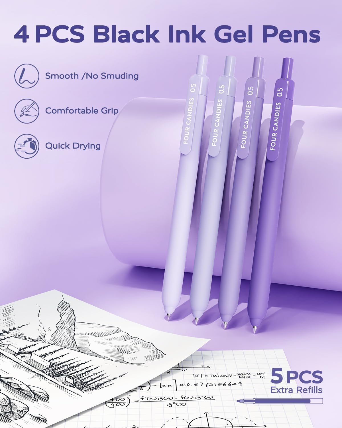 Purple Study Supplies Kit with Pens, Pencils and Notes