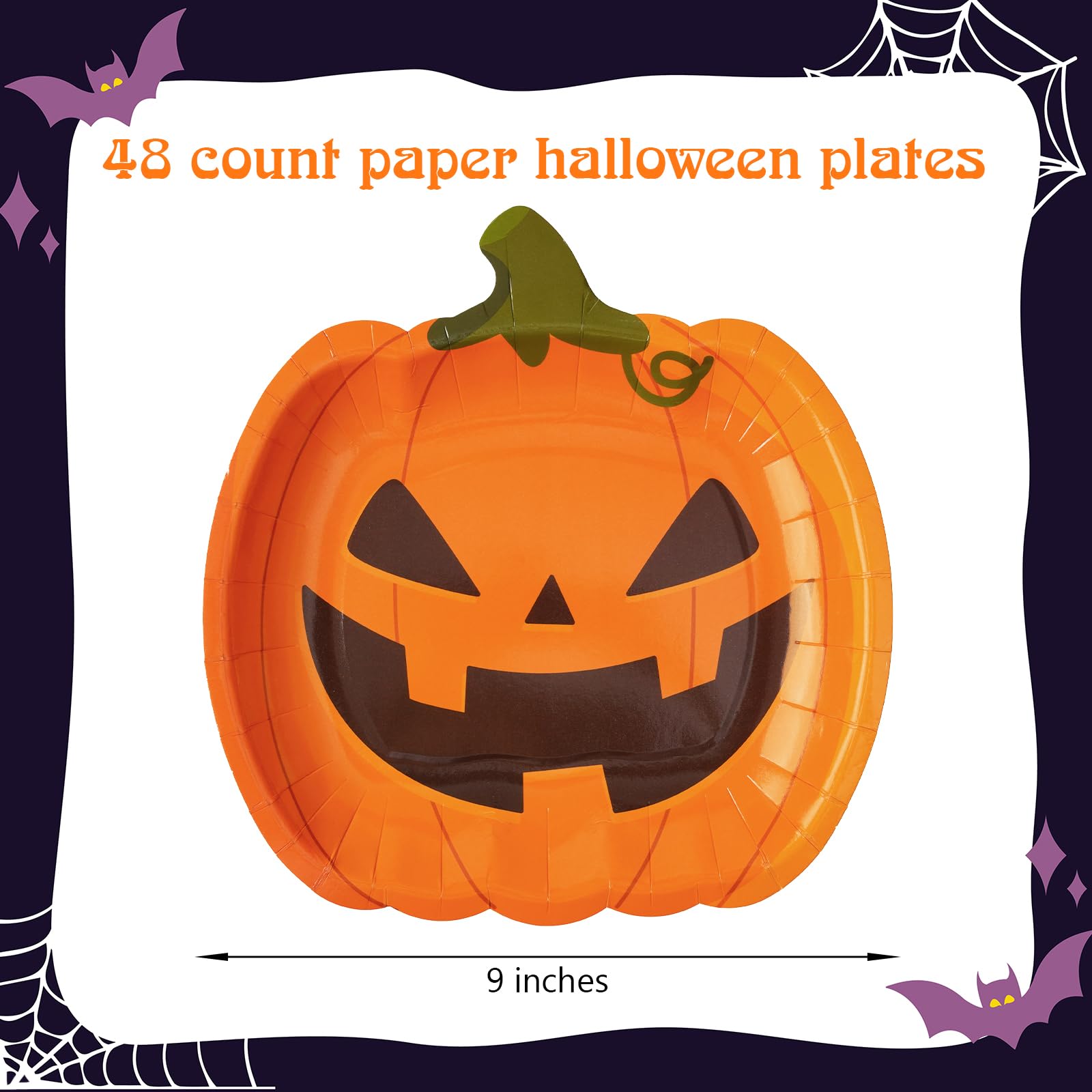 Halloween Plates Set – 48 Pcs Disposable Multicolor Plates with Pumpkin, Cat, Frankenstein & Skull Designs for Spooky Parties