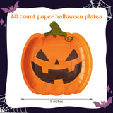 Halloween Plates Set – 48 Pcs Disposable Multicolor Plates with Pumpkin, Cat, Frankenstein & Skull Designs for Spooky Parties