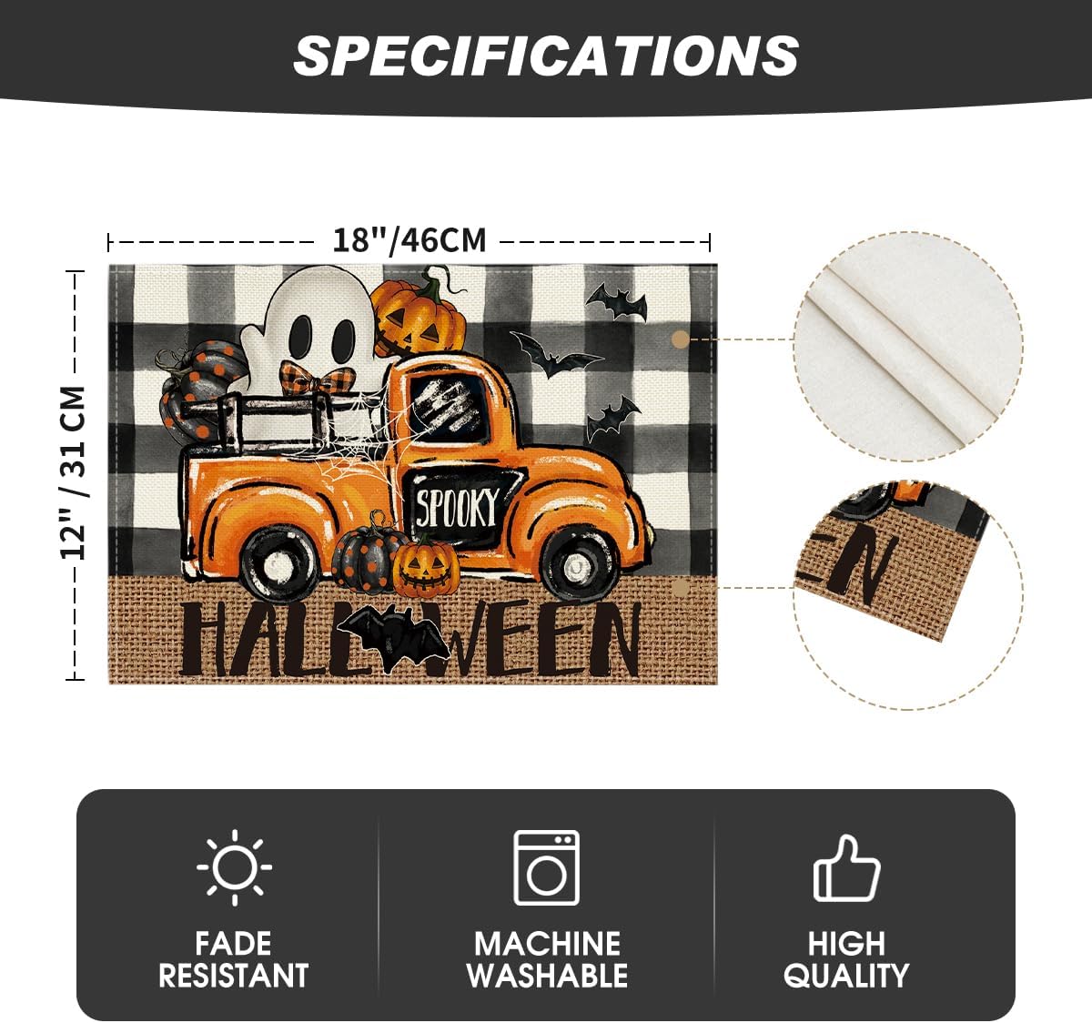 Artoid Mode Halloween Placemats Set of 4 – Black & Beige Polyester Table Mats for Dining & Party Decor