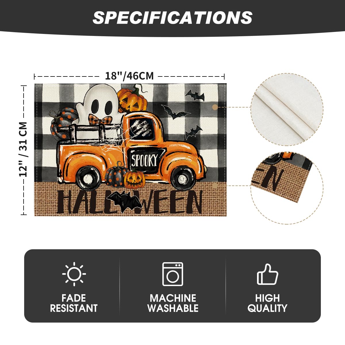 Artoid Mode Halloween Placemats Set of 4 – Black & Beige Polyester Table Mats for Dining & Party Decor