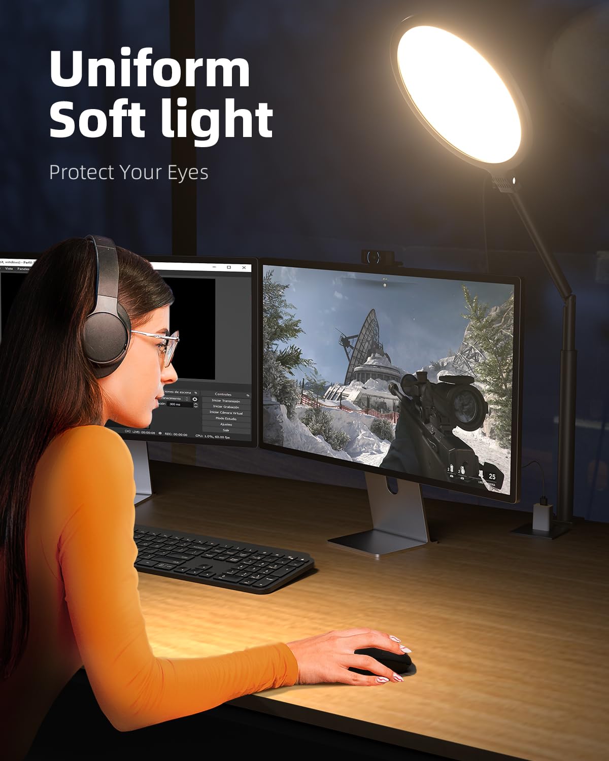 Weilisi 10.2" Desk Ring Light with C-Clamp Stand – 360° Rotating LED Lamp for Zoom, Podcast & Streaming