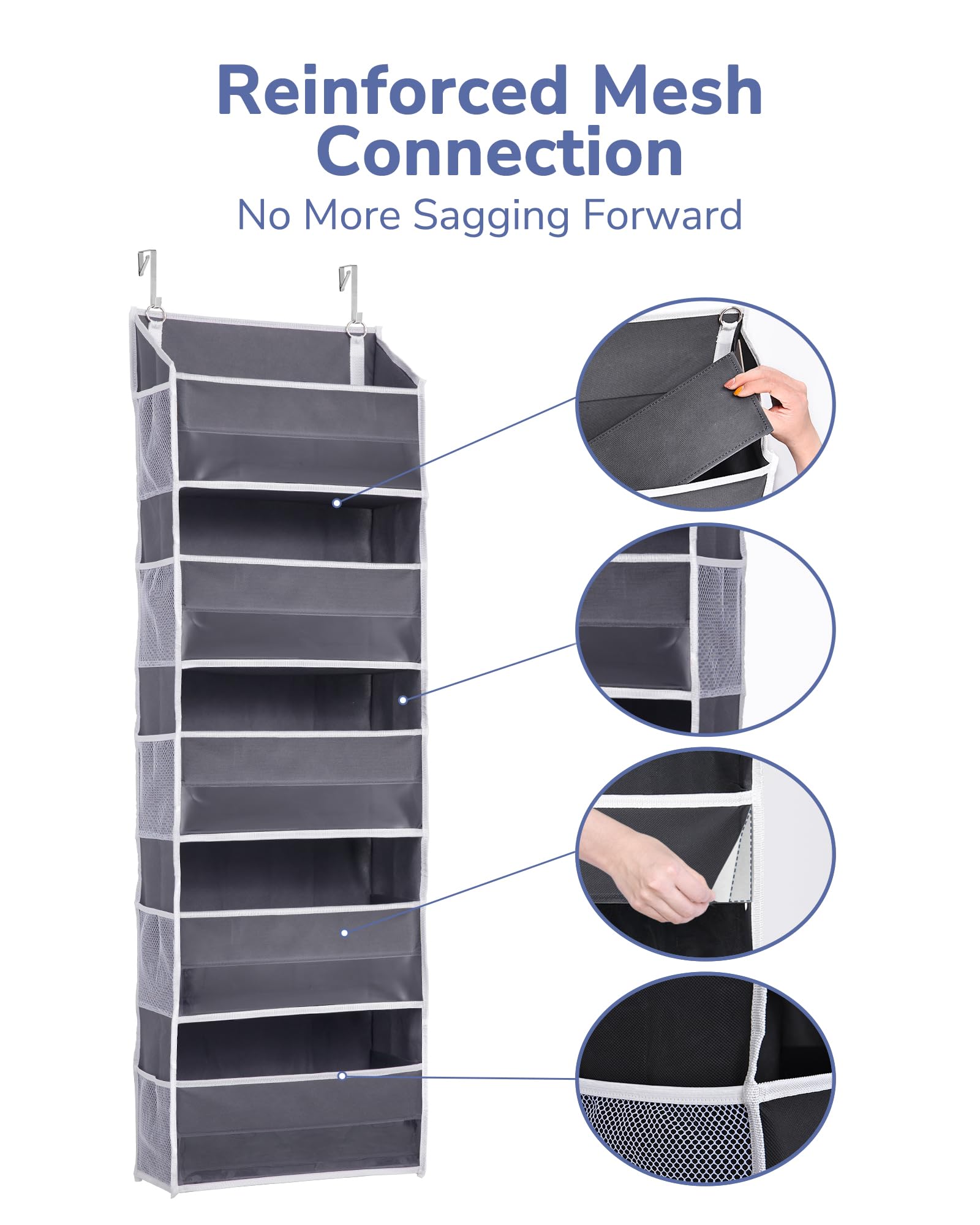 Over the Door Hanging Organizer with Clear Windows – 5 Large Pockets & Mesh Side Storage for Bedroom, Bathroom & Nursery