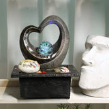 Modern RGB LED Tabletop Waterfall Fountain with Crystal Spin Ball – Polyresin Indoor Zen Decor (Black)