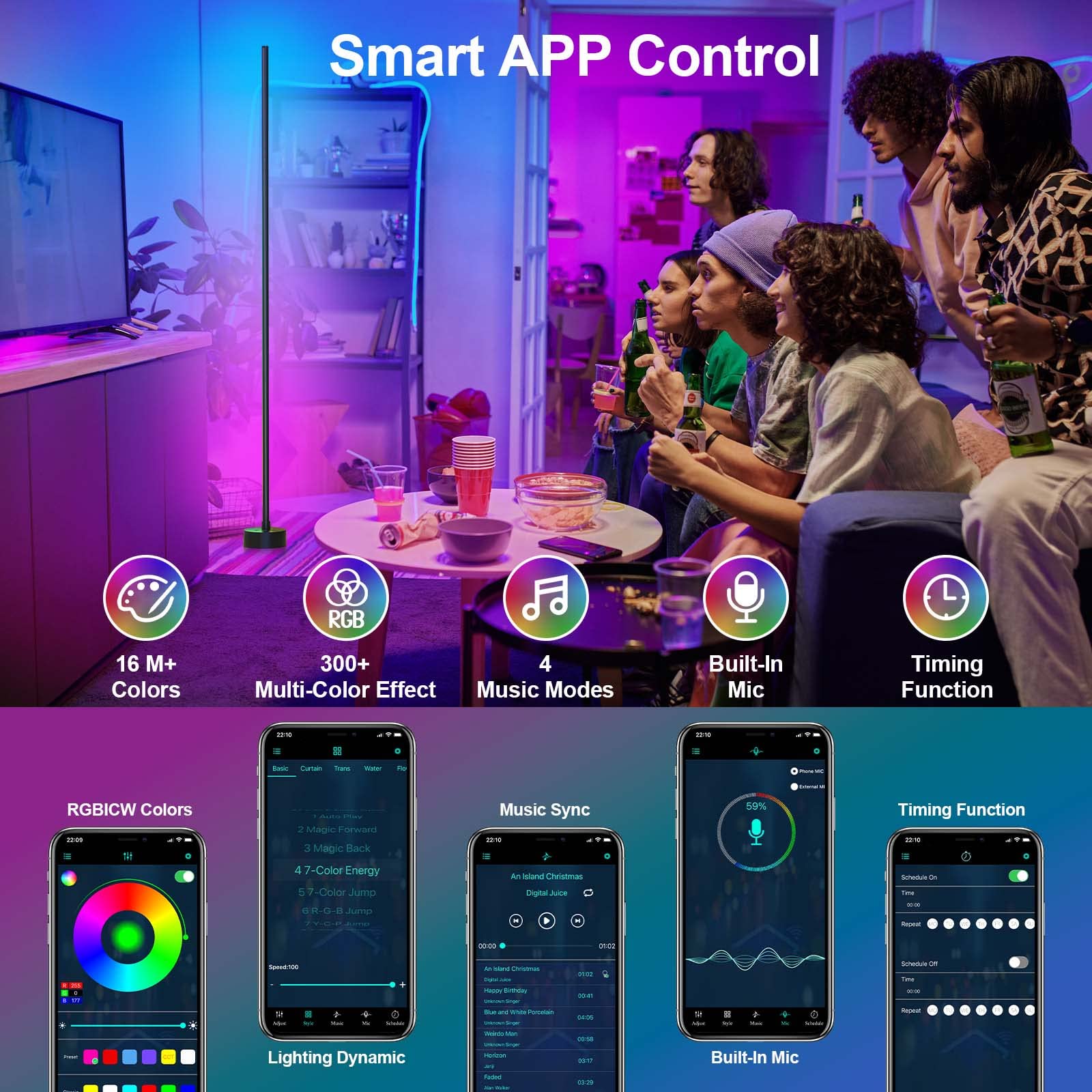 RGB Corner Floor Lamp – 16 Million Colors Smart LED Mood Light with App & Music Sync