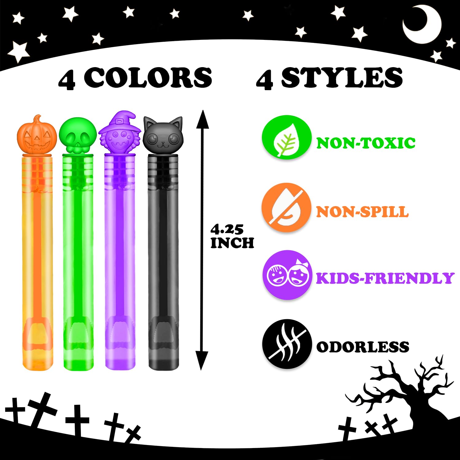 Halloween Mini Bubble Wands – 20-Pack Pumpkin, Witch, Skull & Cat Bubble Toys for Kids, Leak-Proof & Non-Toxic
