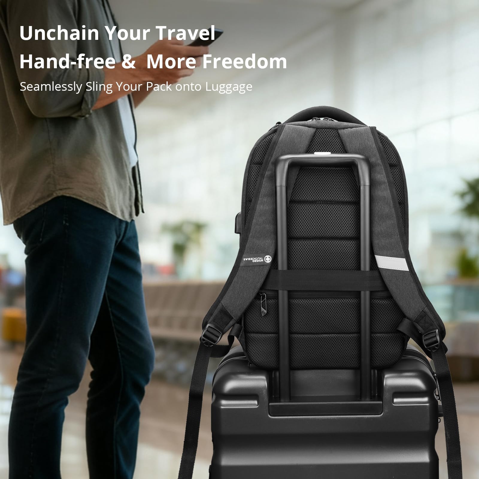 Design Travel Laptop Backpack with RFID Protection & USB Charging – 16″ College & Business Backpack (Black)