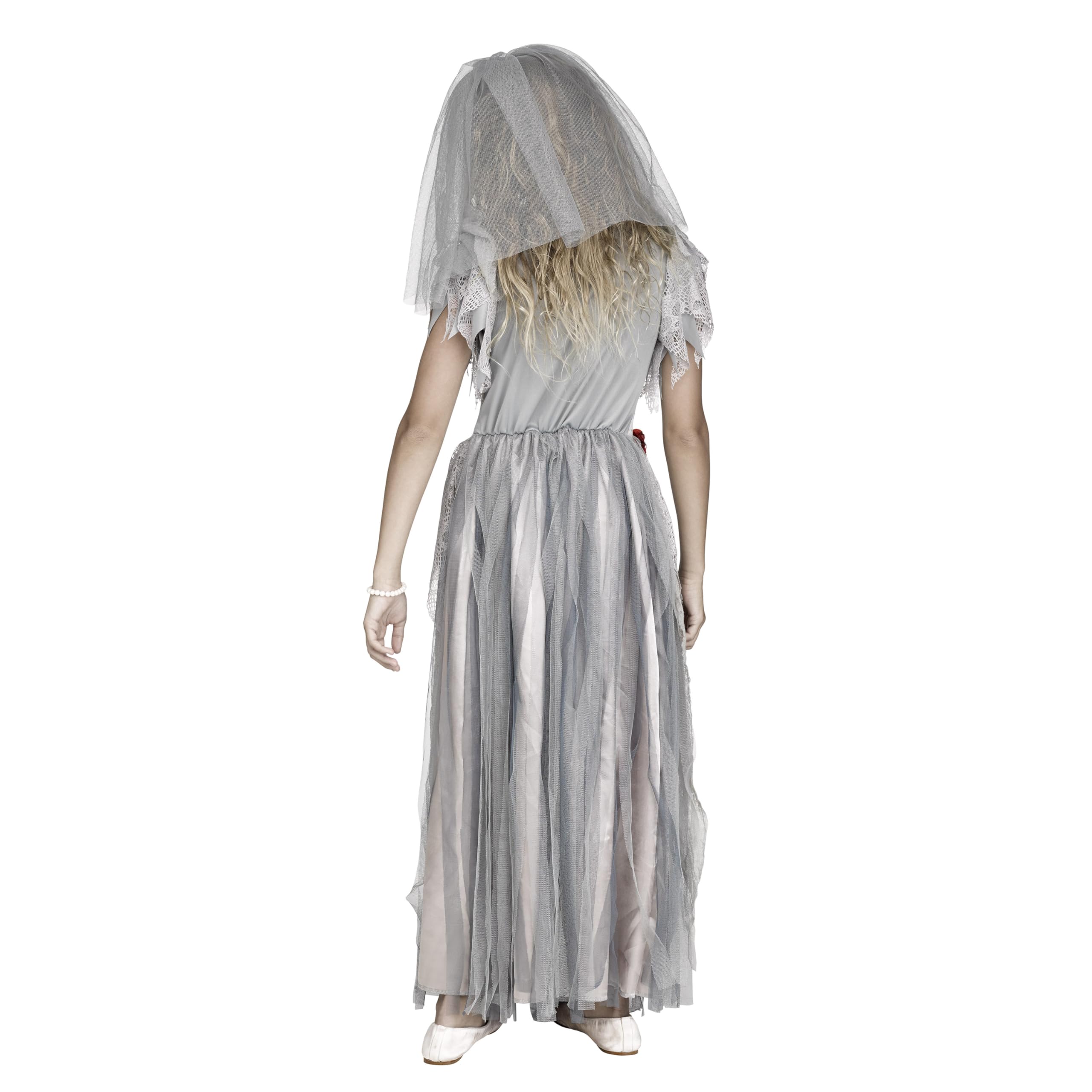 Haunted Bride Costume – Ghostly Gown with Veil, Headband & Bouquet 👰‍♀️💀