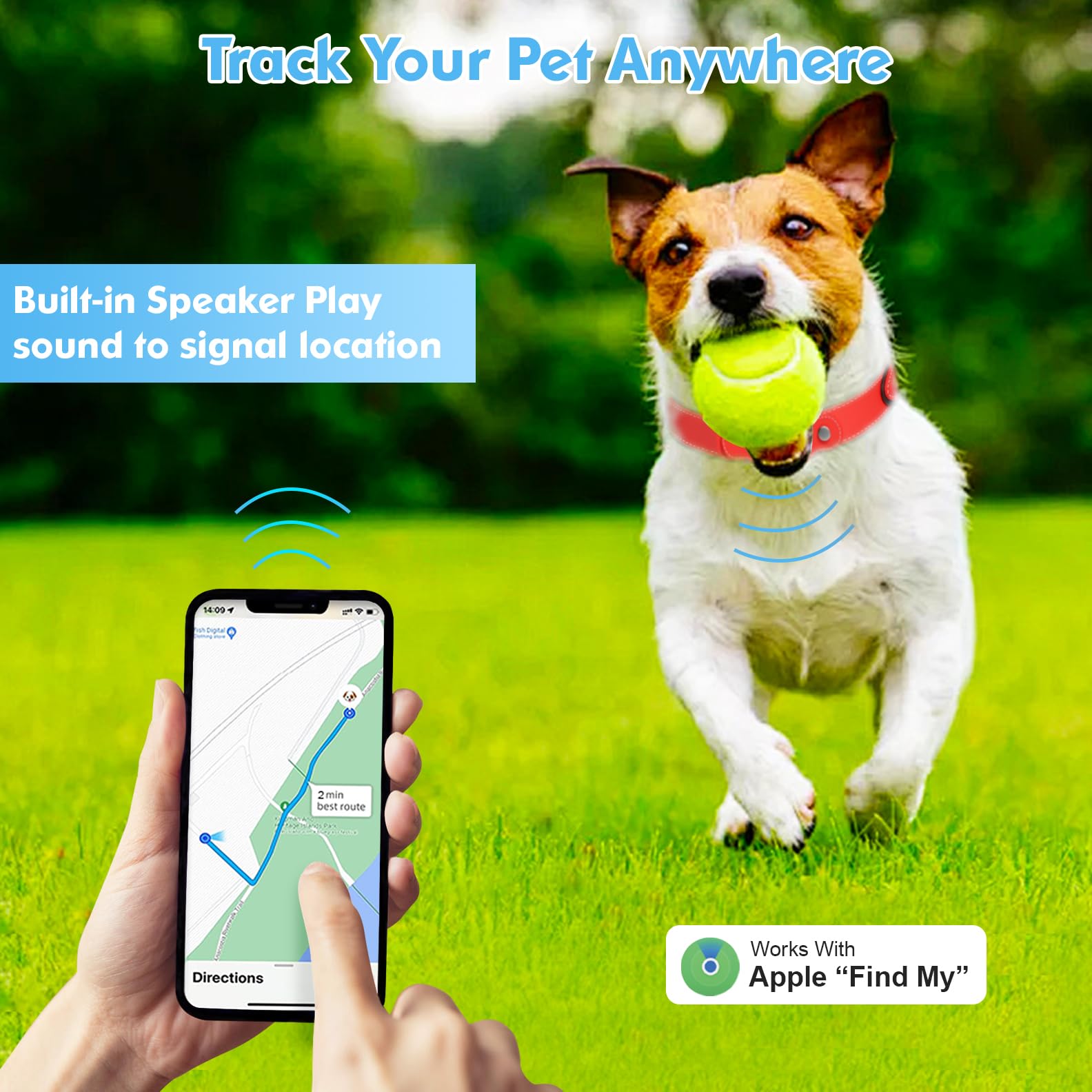 MODUS GPS Dog Tracker Collar with Apple Find My Real-Time Tracking Waterproof Adjustable Smart Pet Collar