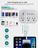 Flat Plug Travel Power Strip with USB-C – Compact 6-in-1 Desktop Charging Station (Grey)