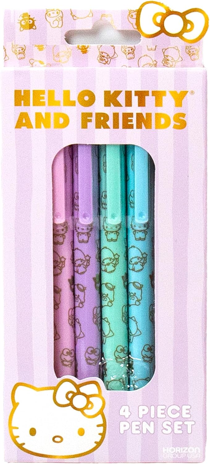 4-Piece Kawaii Character Retractable Ballpoint Pen Set