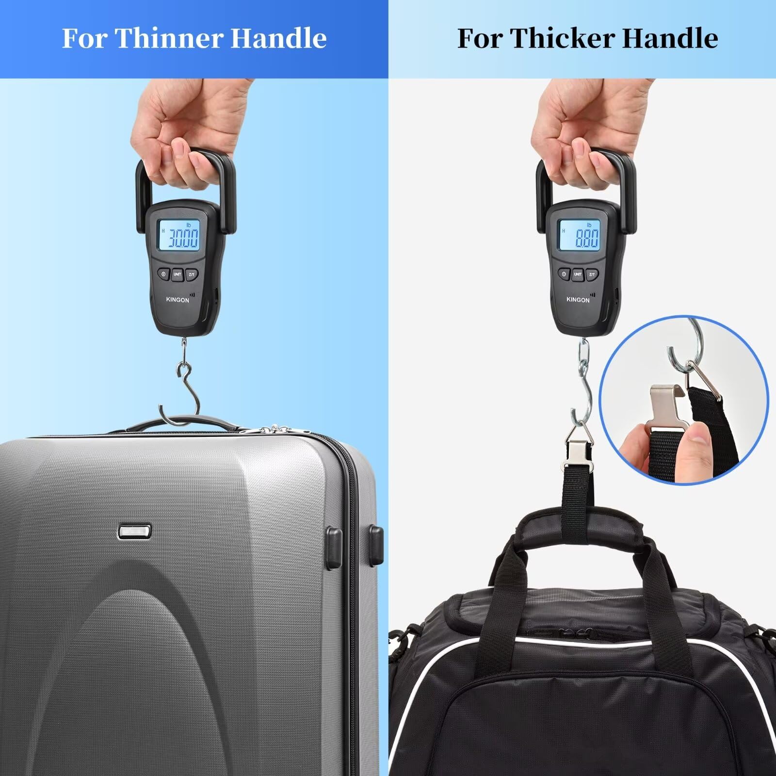 Rechargeable Digital Luggage Scale – Portable Travel Baggage Weight Scale with LCD Display & 110lb Capacity (Black)
