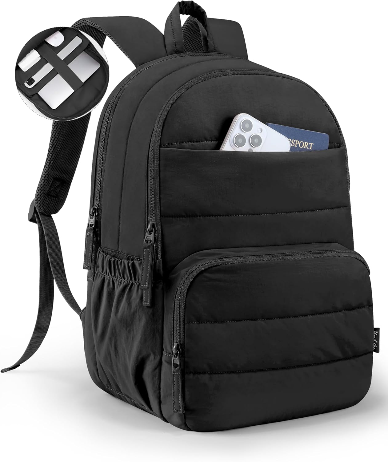 Sage Green Quilted School Backpack with Laptop Sleeve