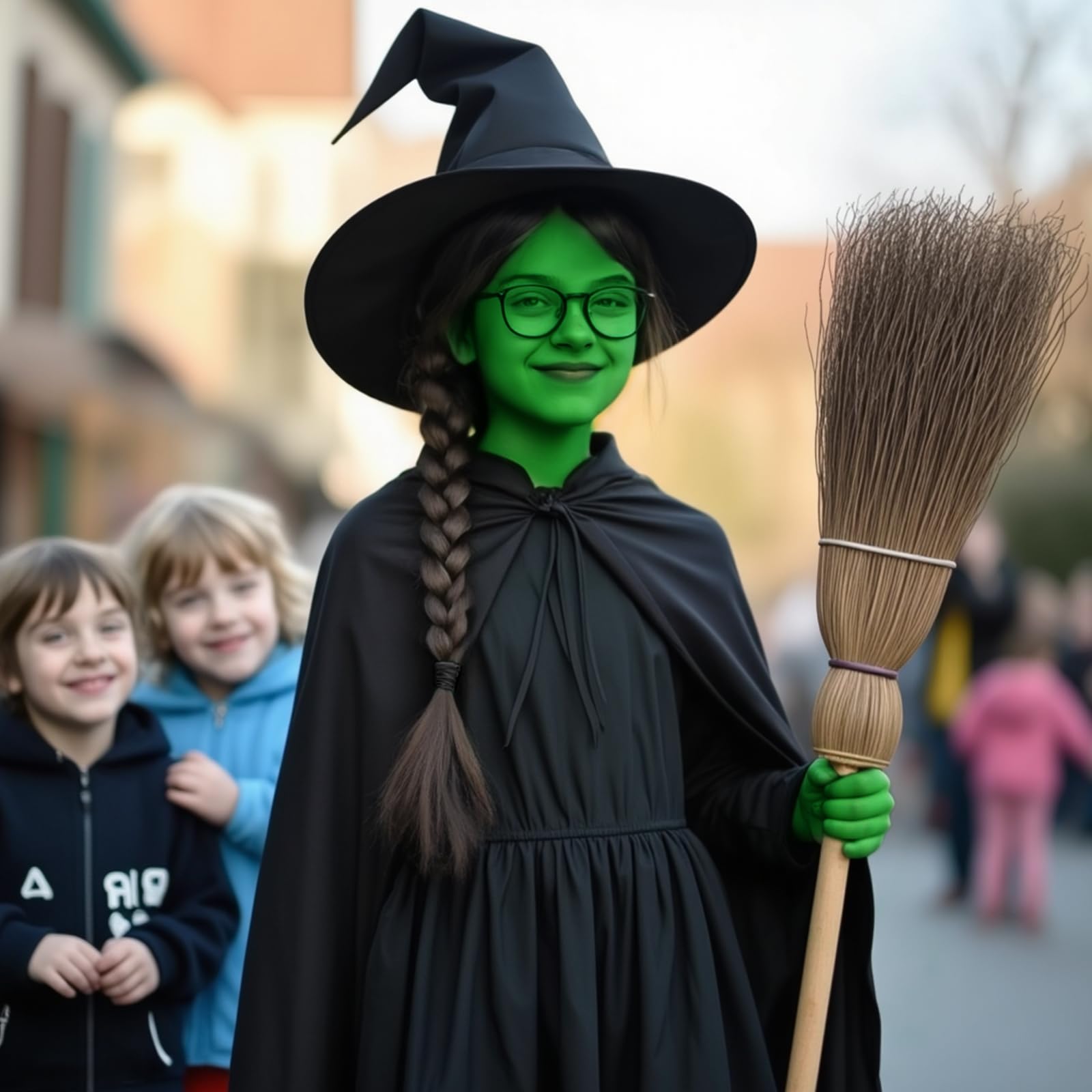Brown Braided Witch Wig – Heat-Resistant Long Braid Elphaba Style Hair for Cosplay & Halloween 🧙‍♀️✨