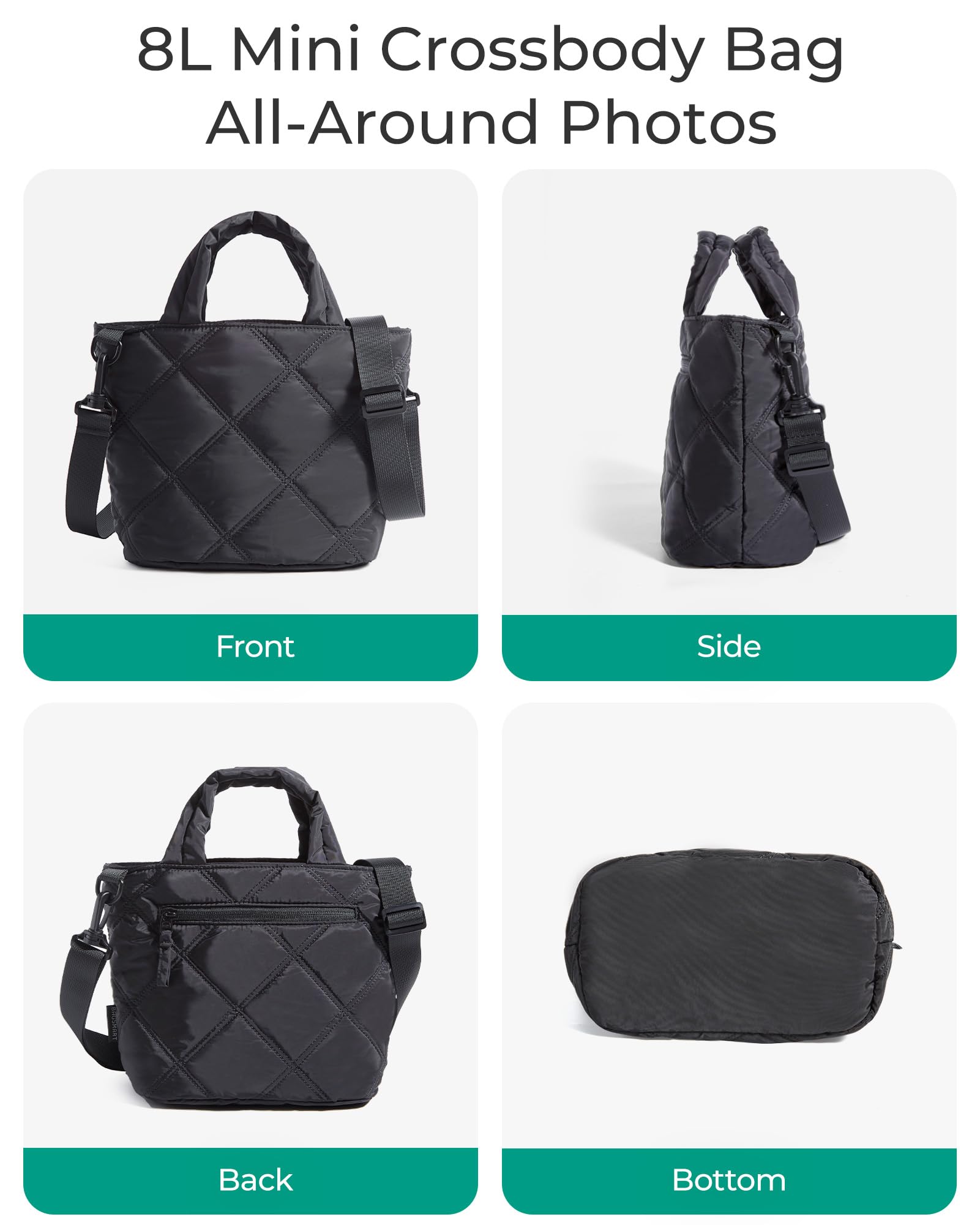 BAGSMART Mini Puffy Crossbody Bag for Women – Lightweight Small Travel Purse with Card Slots & Pockets (Black)