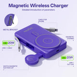 Magnetic Wireless Power Bank 10,000mAh – Slim All-in-One Charger with Built-In Cables & Stand (Dark Blue)