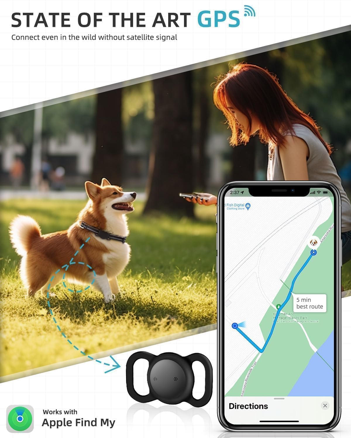 Mini Pet Tracker for Apple Find My Network with Silicone Case – No Monthly Fee Bluetooth Tracking Device for Cats & Dogs (White)