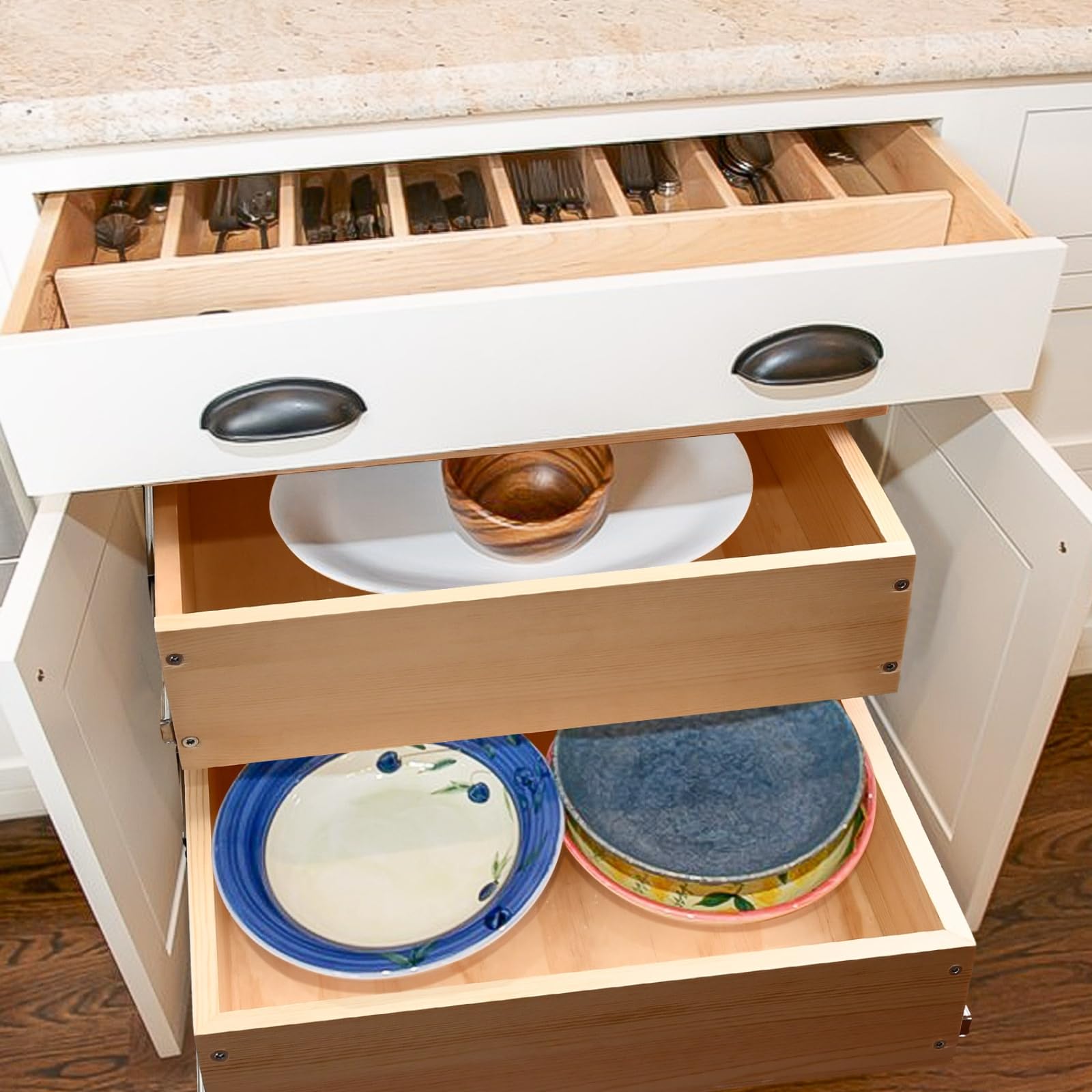 Mulush 2-Tier Pull-Out Wooden Cabinet Organizer with Soft-Close Slides – Heavy-Duty Storage Solution