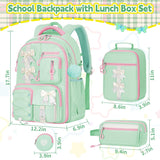 Green Kawaii Backpack Set with Lunch Bag and Coin Purse