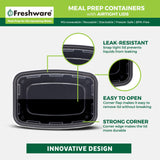 Freshware 28oz Meal Prep Containers – 50 Pack, BPA-Free Bento Lunch Boxes