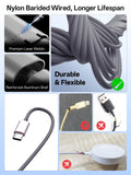3-in-2 Fast Charging Cable with Dual USB-C & Magnetic Watch Charger – Multi Device Travel Charging Cord Grey