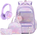 Rainbow Butterfly Backpack for Girls with Lunch Bag & Pencil Case Set, Kids School Backpack for Kindergarten, Elementary & Middle School Students