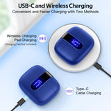 TAGRY X08 Wireless Bluetooth Earbuds Ocean Blue with LED Power Display, Wireless Charging Case & 60H Playback – Waterproof Stereo Headphones