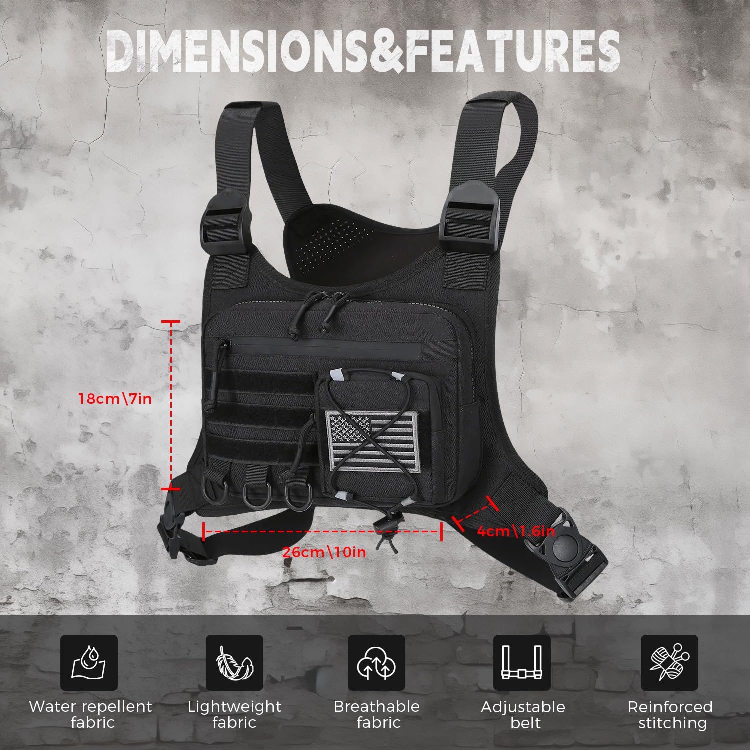 Koculemi Concealed Tactical Chest Bag for Men with Holster – Anti-Theft EDC Chest Pack for Sports & Travel (Black)