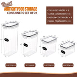 Airtight Food Storage Containers Set – 24-Piece Stackable Pantry Organizers with Labels (Black)