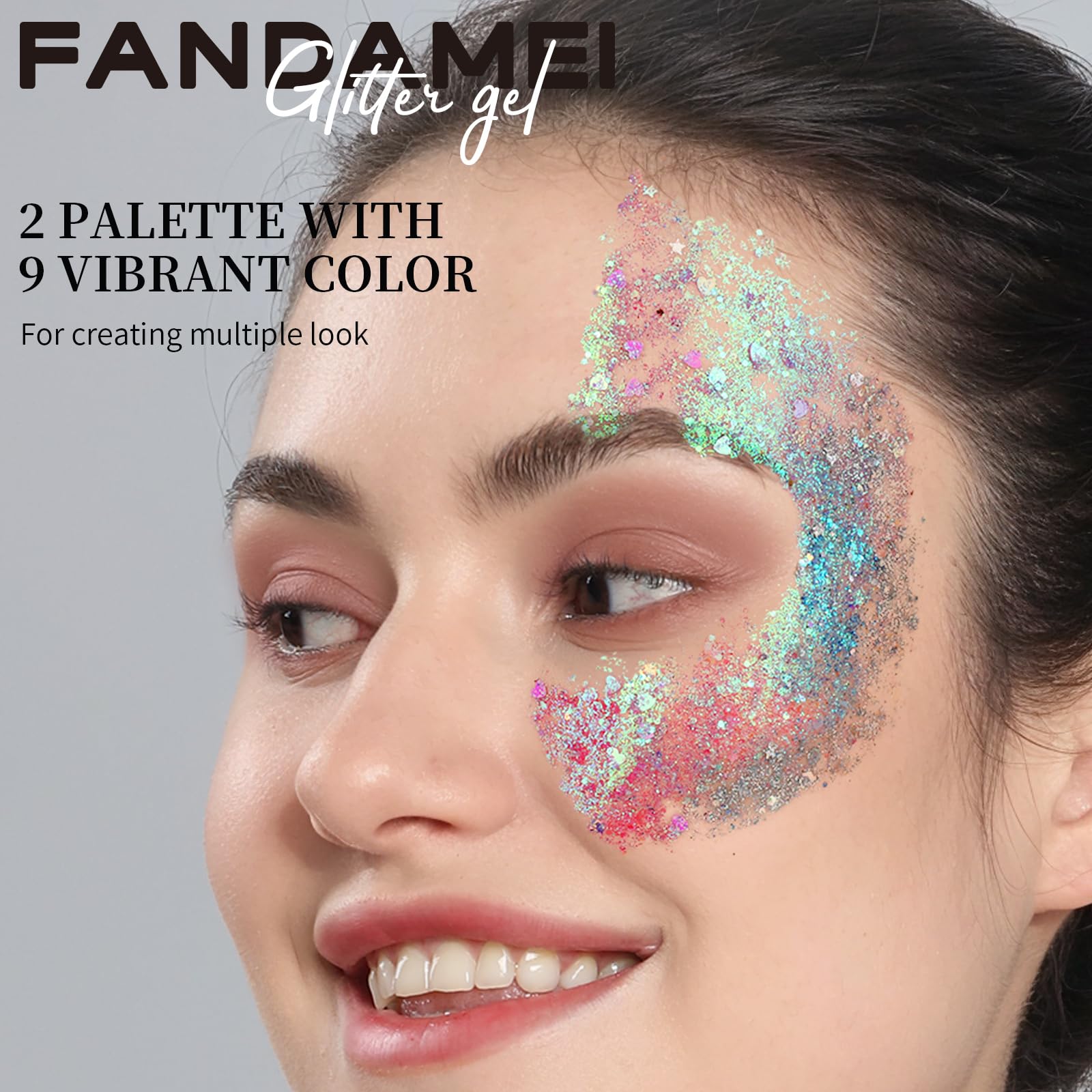 FANDAMEI 18-Color Glitter Gel Palette – No-Glue Body & Face Glitter Makeup for Festivals, Halloween & Parties