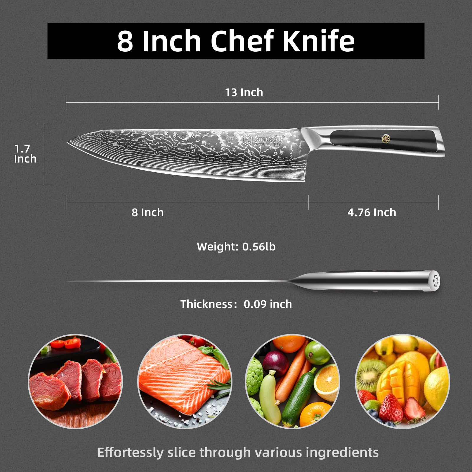 8-Inch Damascus Chef Knife – VG-10 Core, 67-Layer Steel, Ultra-Sharp 15° Edge