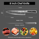 8-Inch Damascus Chef Knife – VG-10 Core, 67-Layer Steel, Ultra-Sharp 15° Edge
