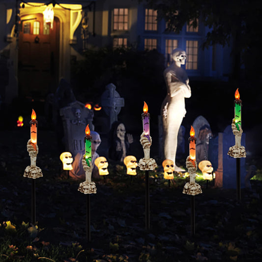 Halloween Skeleton Hand Candle Lights – Battery Operated Garden & Tabletop Decorations with Timer (Black, 2-Pack)