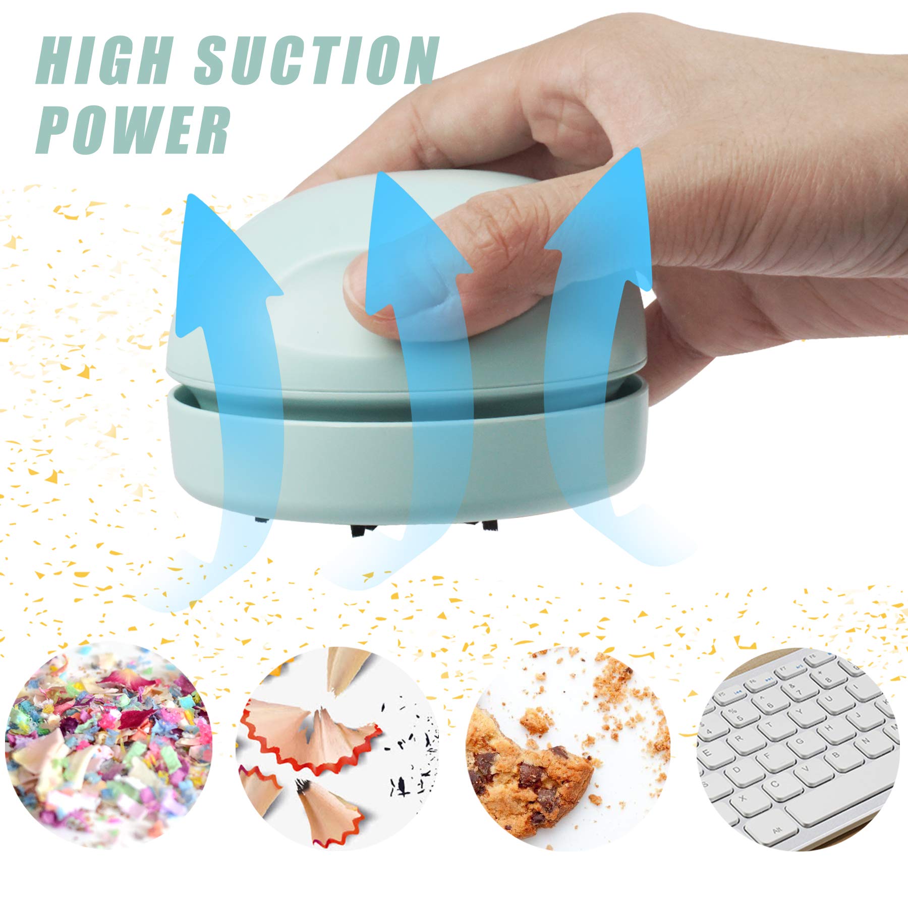 Portable USB Desktop Vacuum Cleaner Mini Table Dust Sweeper with Detachable Nozzle & Brush – Quiet Strong Suction Green