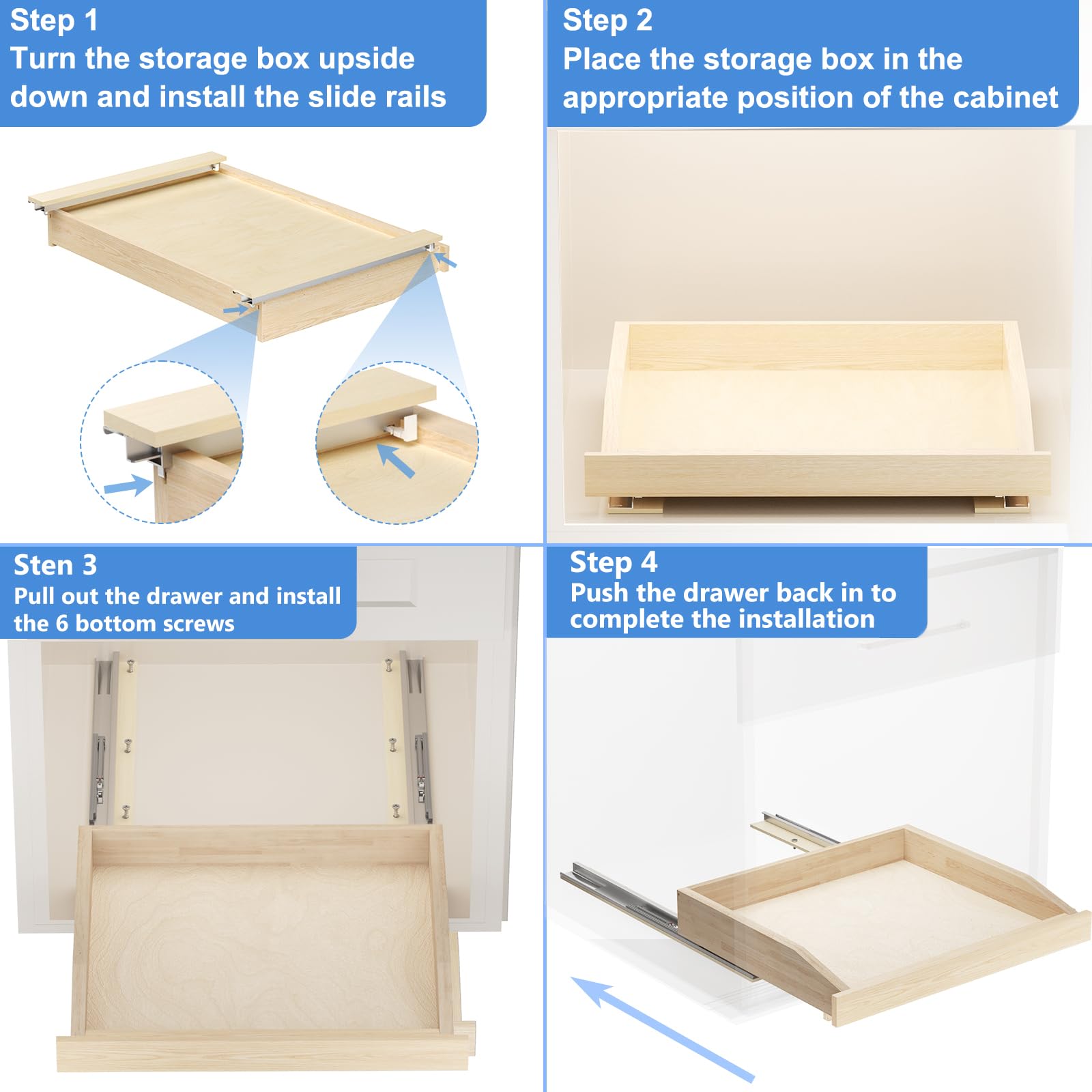 Lovmor Extra-Wide Single Pull-Out Cabinet Organizer with Soft-Close – Solid Wood Base Shelf Storage