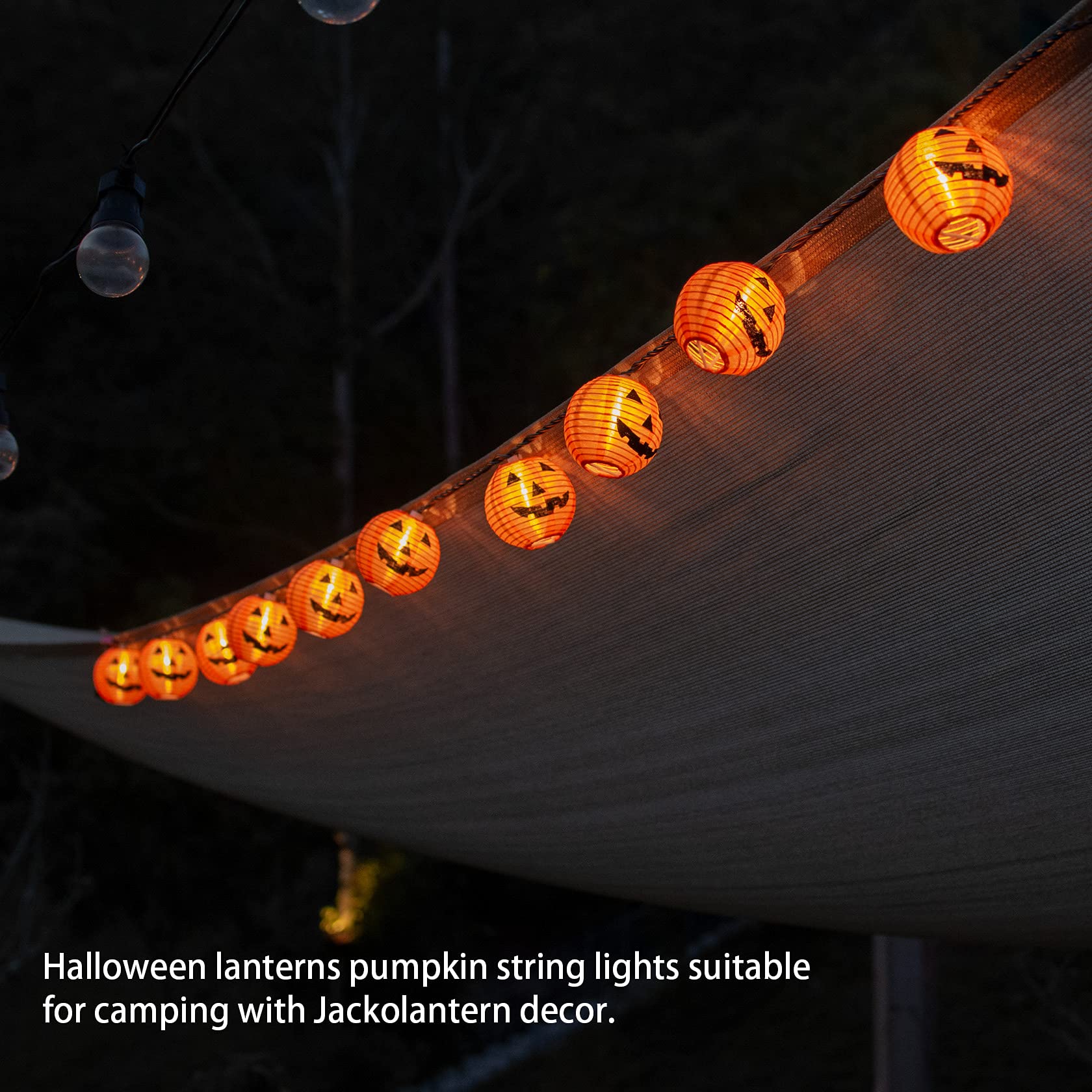 Fabric Halloween Pumpkin Lantern String Lights – 9.8FT Plug-In Jack-O’-Lantern Lights with Warm White Glow, UL Certified & Waterproof (10 Lanterns)