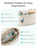 BAGSMART Puffy Tote Bag for Women – Lightweight Quilted Shoulder Tote with Zipper & Laptop Compartments (Beige)